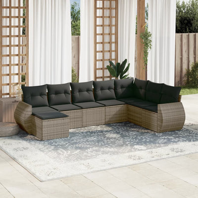 8 Piece Garden Sofa Set with Cushions Grey Poly Rattan