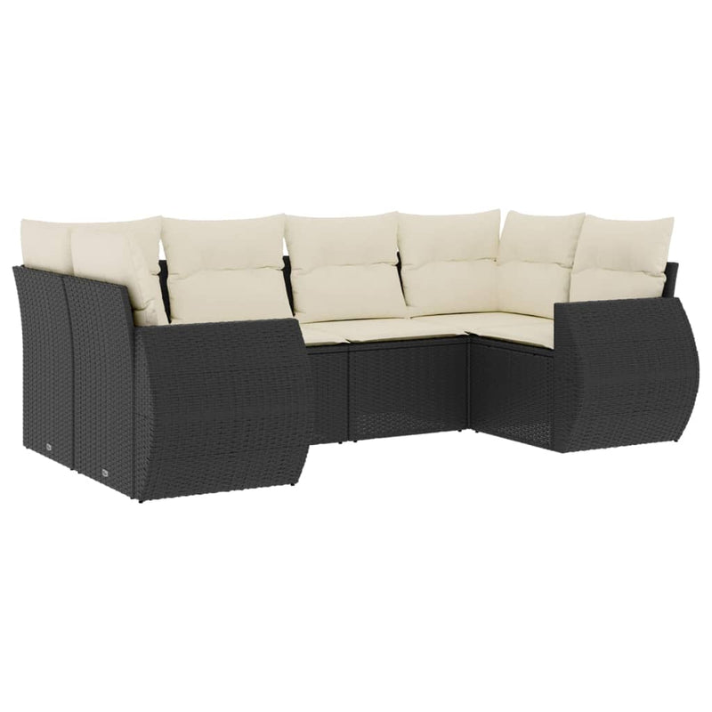 6 Piece Garden Sofa Set with Cushions Black Poly Rattan