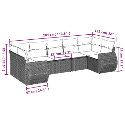 7 Piece Garden Sofa Set with Cushions Grey Poly Rattan