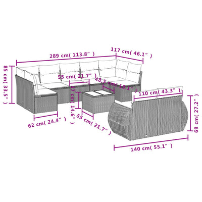 10 Piece Garden Sofa Set with Cushions Beige Poly Rattan