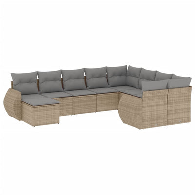 10 Piece Garden Sofa Set with Cushions Beige Poly Rattan