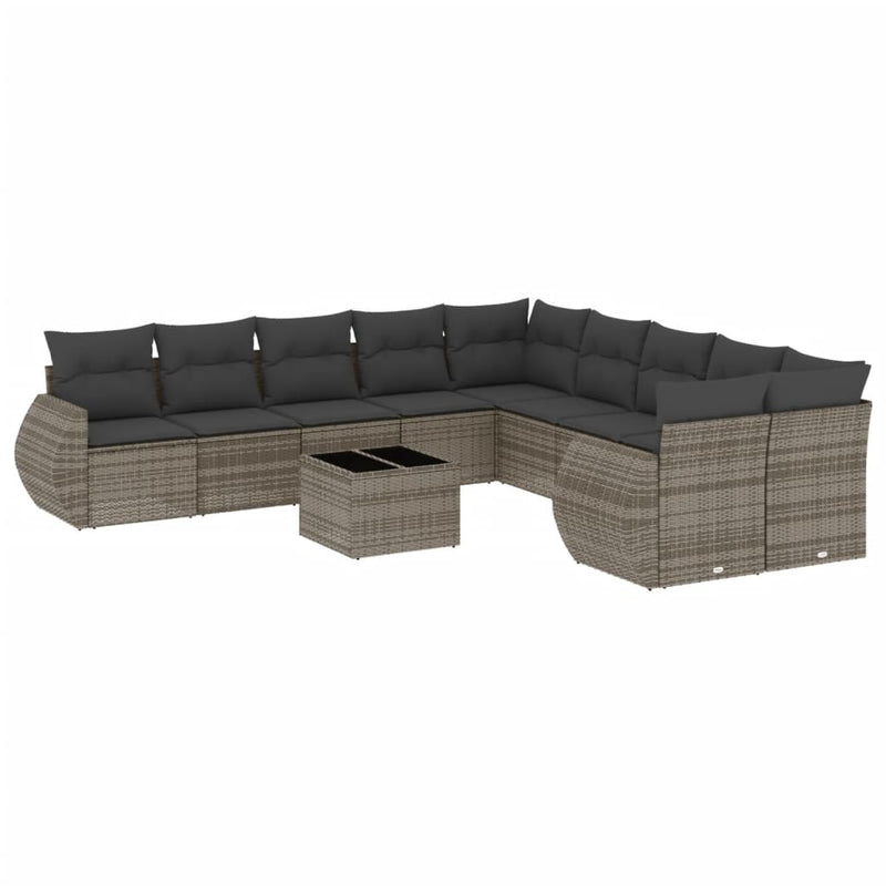 11 Piece Garden Sofa Set with Cushions Grey Poly Rattan