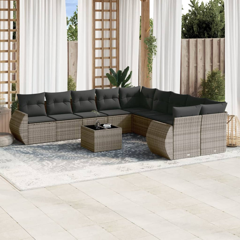 11 Piece Garden Sofa Set with Cushions Grey Poly Rattan