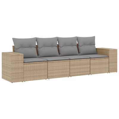 4 Piece Garden Sofa Set with Cushions Beige Poly Rattan