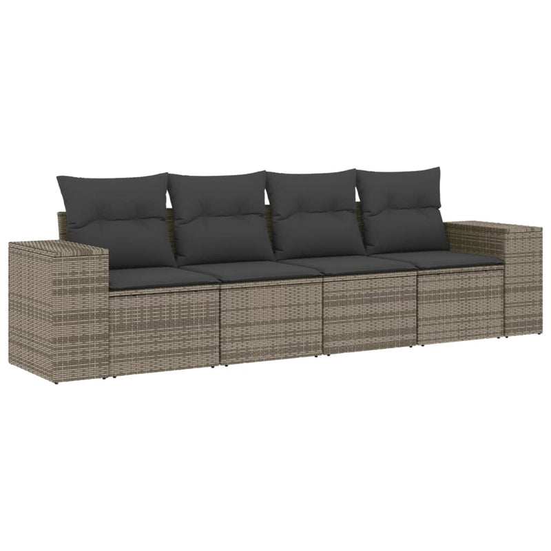 4 Piece Garden Sofa Set with Cushions Grey Poly Rattan