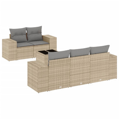 6 Piece Garden Sofa Set with Cushions Beige Poly Rattan