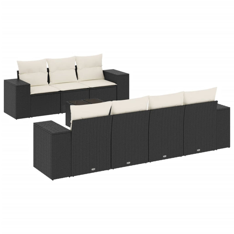 8 Piece Garden Sofa Set with Cushions Black Poly Rattan