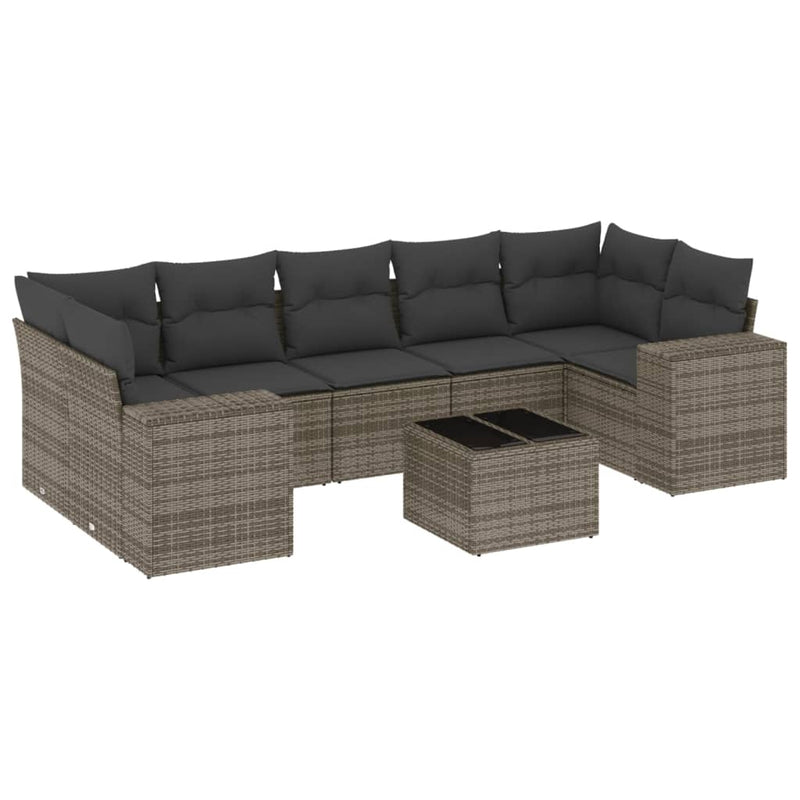 8 Piece Garden Sofa Set with Cushions Grey Poly Rattan