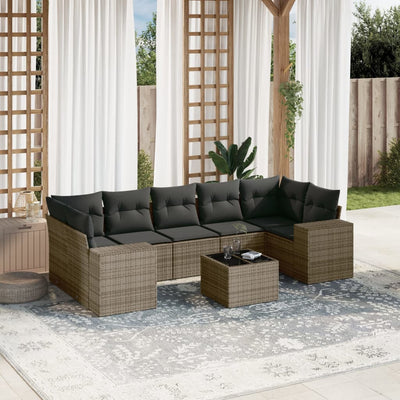 8 Piece Garden Sofa Set with Cushions Grey Poly Rattan