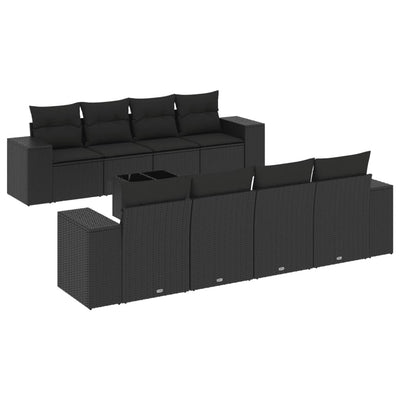 9 Piece Garden Sofa Set with Cushions Black Poly Rattan