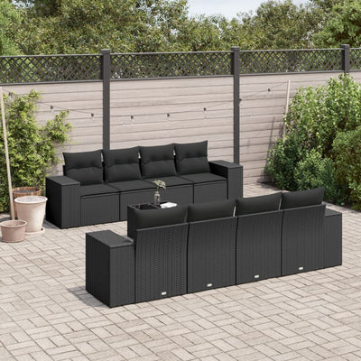 9 Piece Garden Sofa Set with Cushions Black Poly Rattan