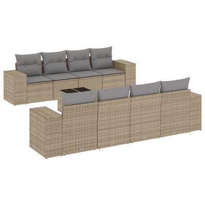 9 Piece Garden Sofa Set with Cushions Beige Poly Rattan