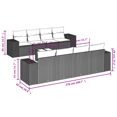 9 Piece Garden Sofa Set with Cushions Grey Poly Rattan