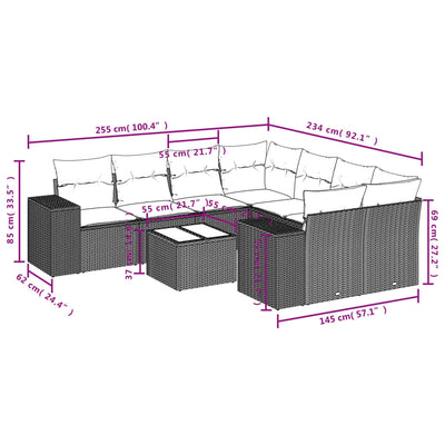 9 Piece Garden Sofa Set with Cushions Grey Poly Rattan