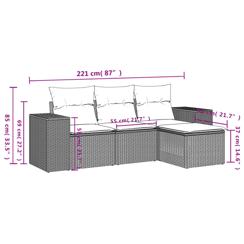 4 Piece Garden Sofa Set with Cushions Grey Poly Rattan