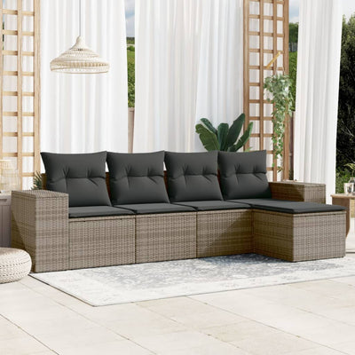 5 Piece Garden Sofa Set with Cushions Grey Poly Rattan