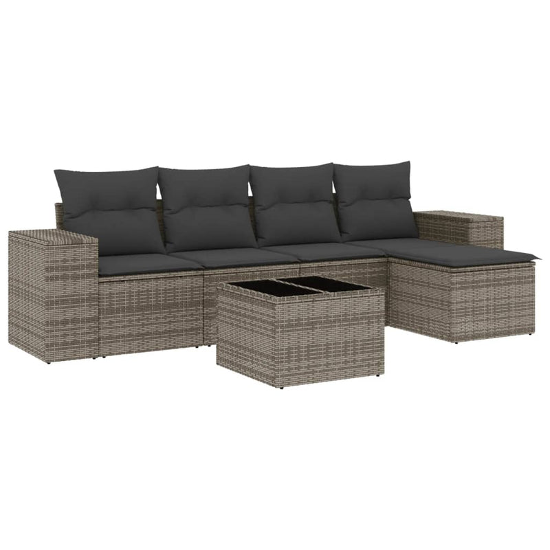 6 Piece Garden Sofa Set with Cushions Grey Poly Rattan