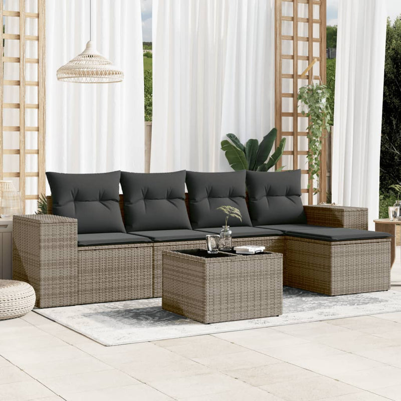 6 Piece Garden Sofa Set with Cushions Grey Poly Rattan