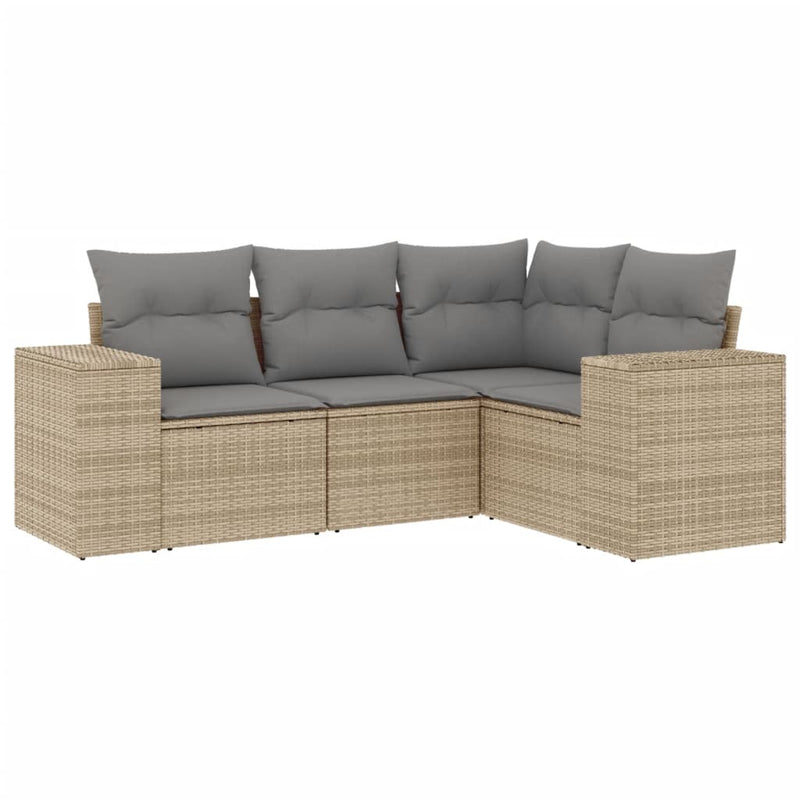 4 Piece Garden Sofa Set with Cushions Beige Poly Rattan