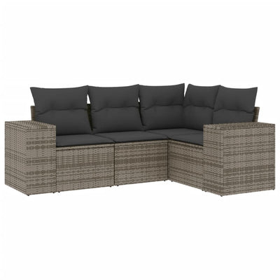 4 Piece Garden Sofa Set with Cushions Grey Poly Rattan