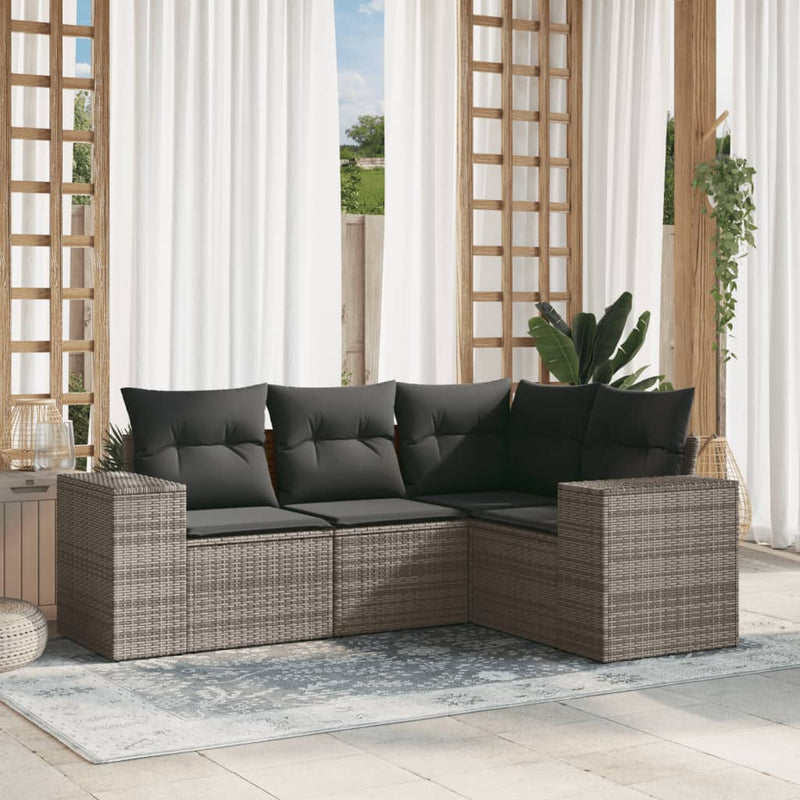 4 Piece Garden Sofa Set with Cushions Grey Poly Rattan