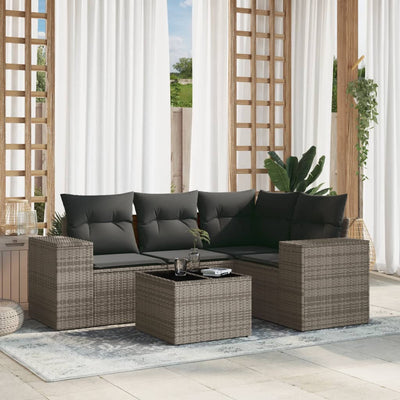 5 Piece Garden Sofa Set with Cushions Grey Poly Rattan