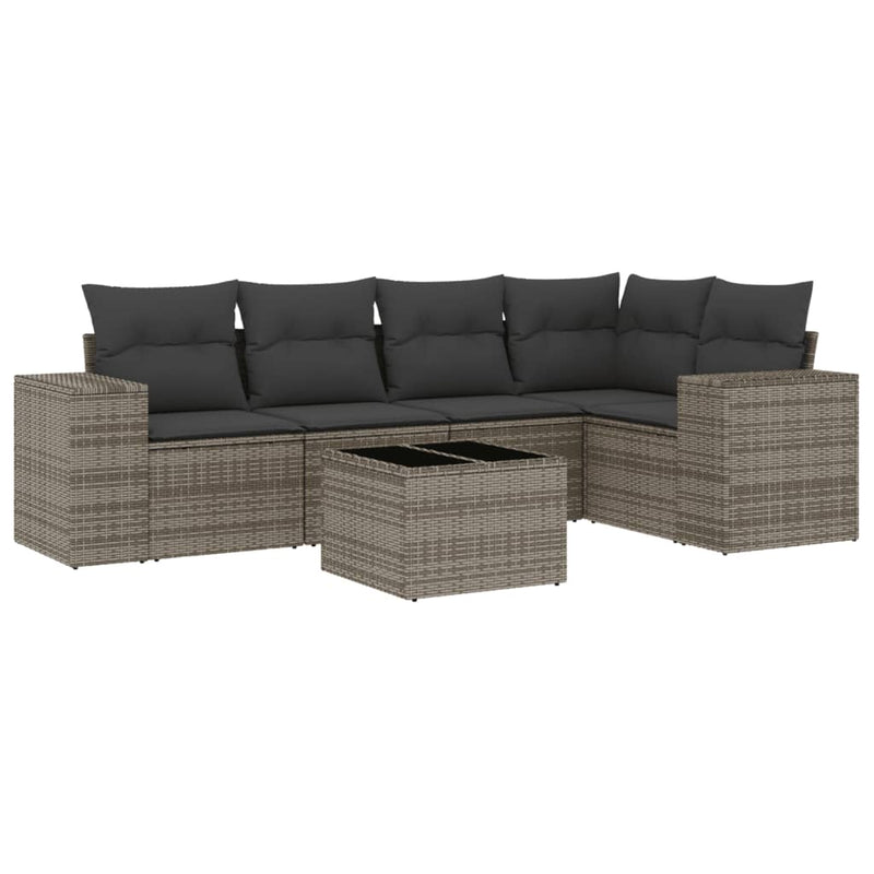 6 Piece Garden Sofa Set with Cushions Grey Poly Rattan