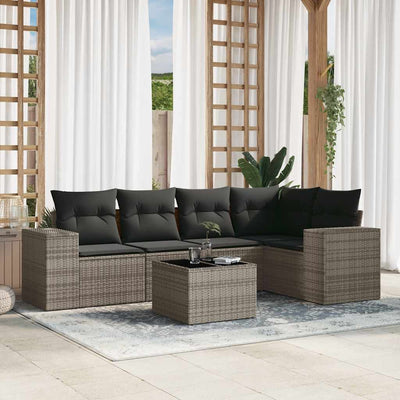 6 Piece Garden Sofa Set with Cushions Grey Poly Rattan