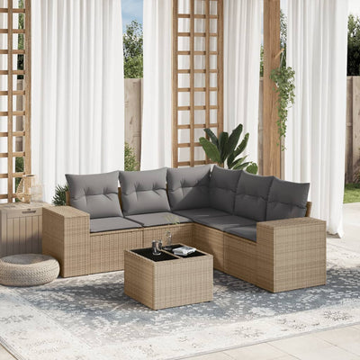 6 Piece Garden Sofa Set with Cushions Beige Poly Rattan