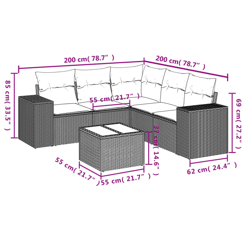 6 Piece Garden Sofa Set with Cushions Grey Poly Rattan