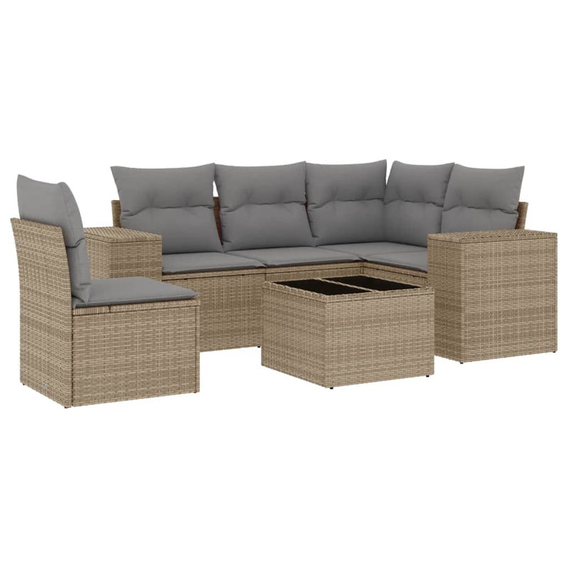 6 Piece Garden Sofa Set with Cushions Beige Poly Rattan