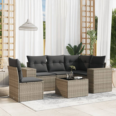 6 Piece Garden Sofa Set with Cushions Grey Poly Rattan