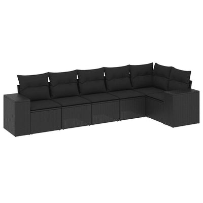 6 Piece Garden Sofa Set with Cushions Black Poly Rattan