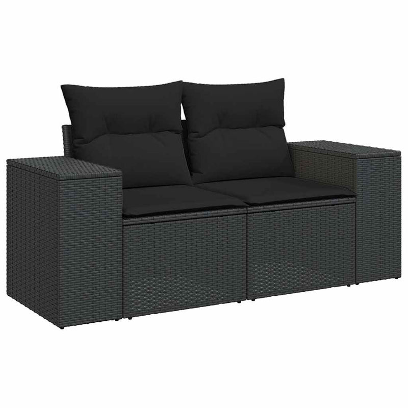 6 Piece Garden Sofa Set with Cushions Black Poly Rattan