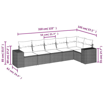 6 Piece Garden Sofa Set with Cushions Black Poly Rattan