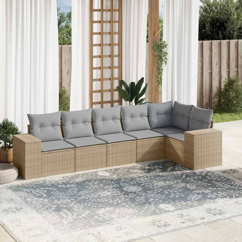 6 Piece Garden Sofa Set with Cushions Beige Poly Rattan