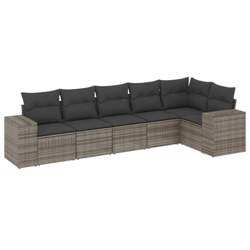 6 Piece Garden Sofa Set with Cushions Grey Poly Rattan