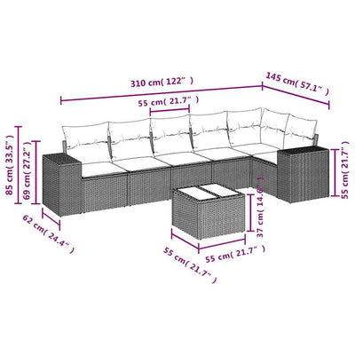 7 Piece Garden Sofa Set with Cushions Black Poly Rattan