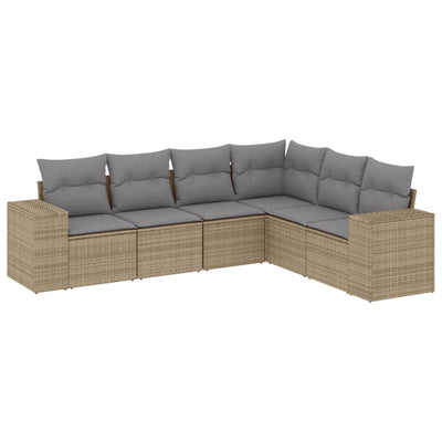 6 Piece Garden Sofa Set with Cushions Beige Poly Rattan