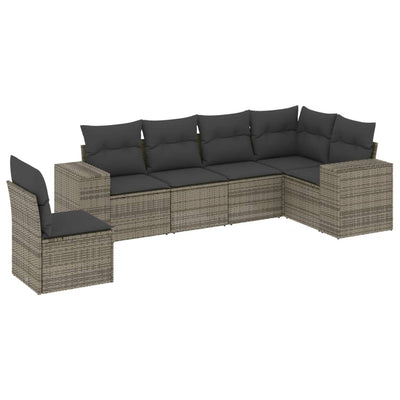 6 Piece Garden Sofa Set with Cushions Grey Poly Rattan