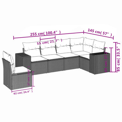 6 Piece Garden Sofa Set with Cushions Grey Poly Rattan