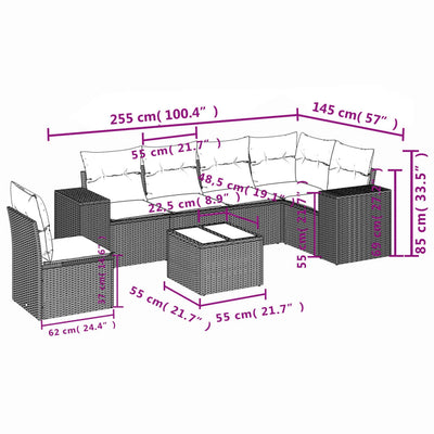 7 Piece Garden Sofa Set with Cushions Beige Poly Rattan