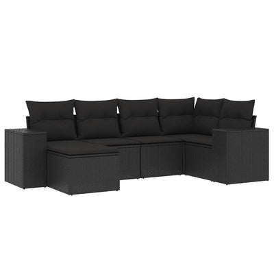 6 Piece Garden Sofa Set with Cushions Black Poly Rattan