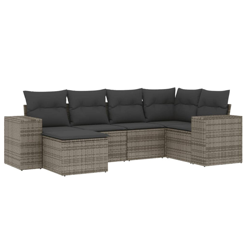 6 Piece Garden Sofa Set with Cushions Grey Poly Rattan