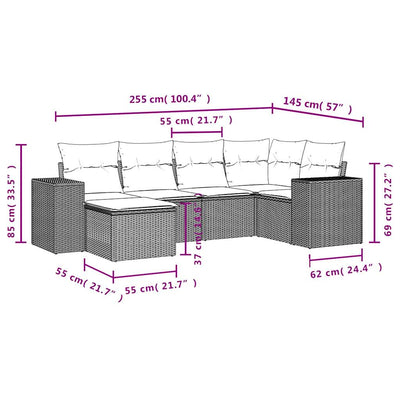 6 Piece Garden Sofa Set with Cushions Grey Poly Rattan