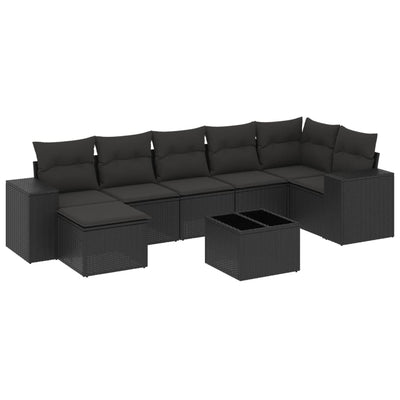 8 Piece Garden Sofa Set with Cushions Black Poly Rattan