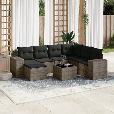 8 Piece Garden Sofa Set with Cushions Grey Poly Rattan