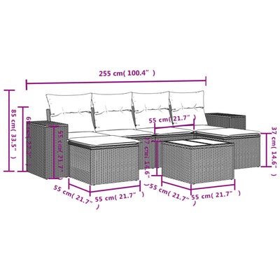 7 Piece Garden Sofa Set with Cushions Grey Poly Rattan