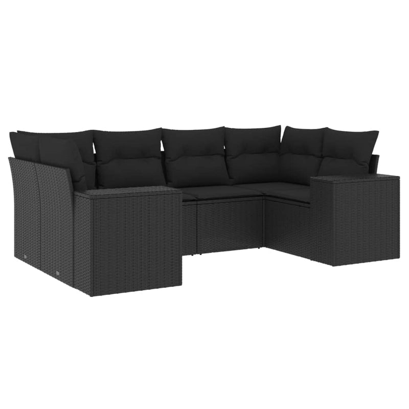 6 Piece Garden Sofa Set with Cushions Black Poly Rattan