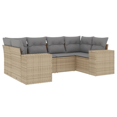 6 Piece Garden Sofa Set with Cushions Beige Poly Rattan